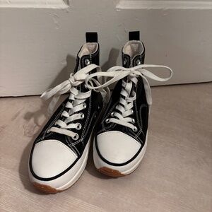 Chunky Platform High-Top Sneakers - Black & White - Size 6